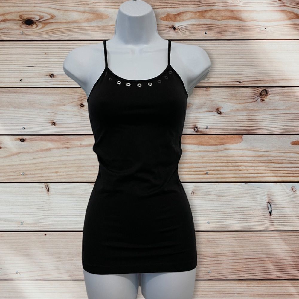 Black metal cutout tank top